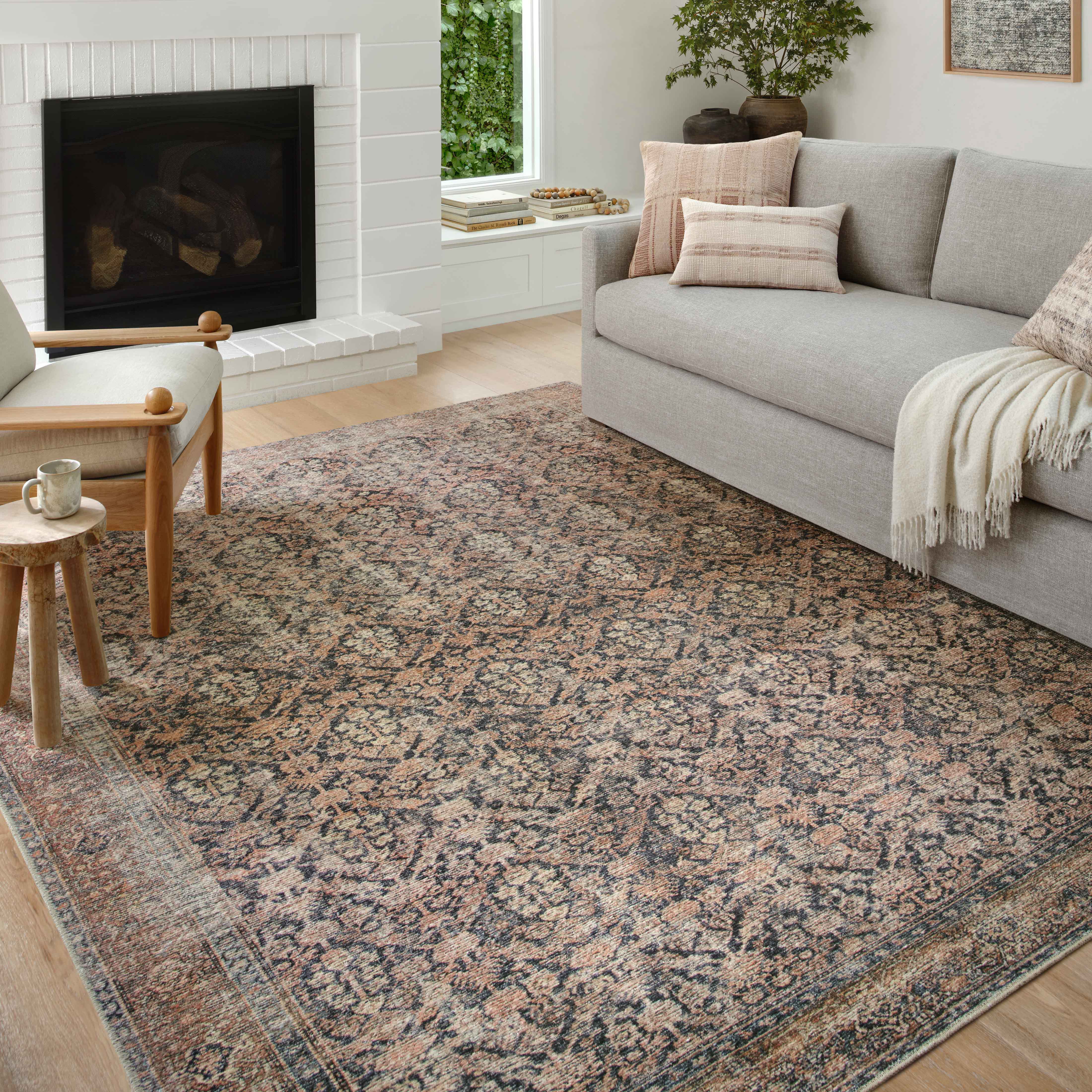 billlie ムンスア ペンコン ポラロイド Amber Lewis x Loloi Billie Oriental Ink / Salmon Area Rug
